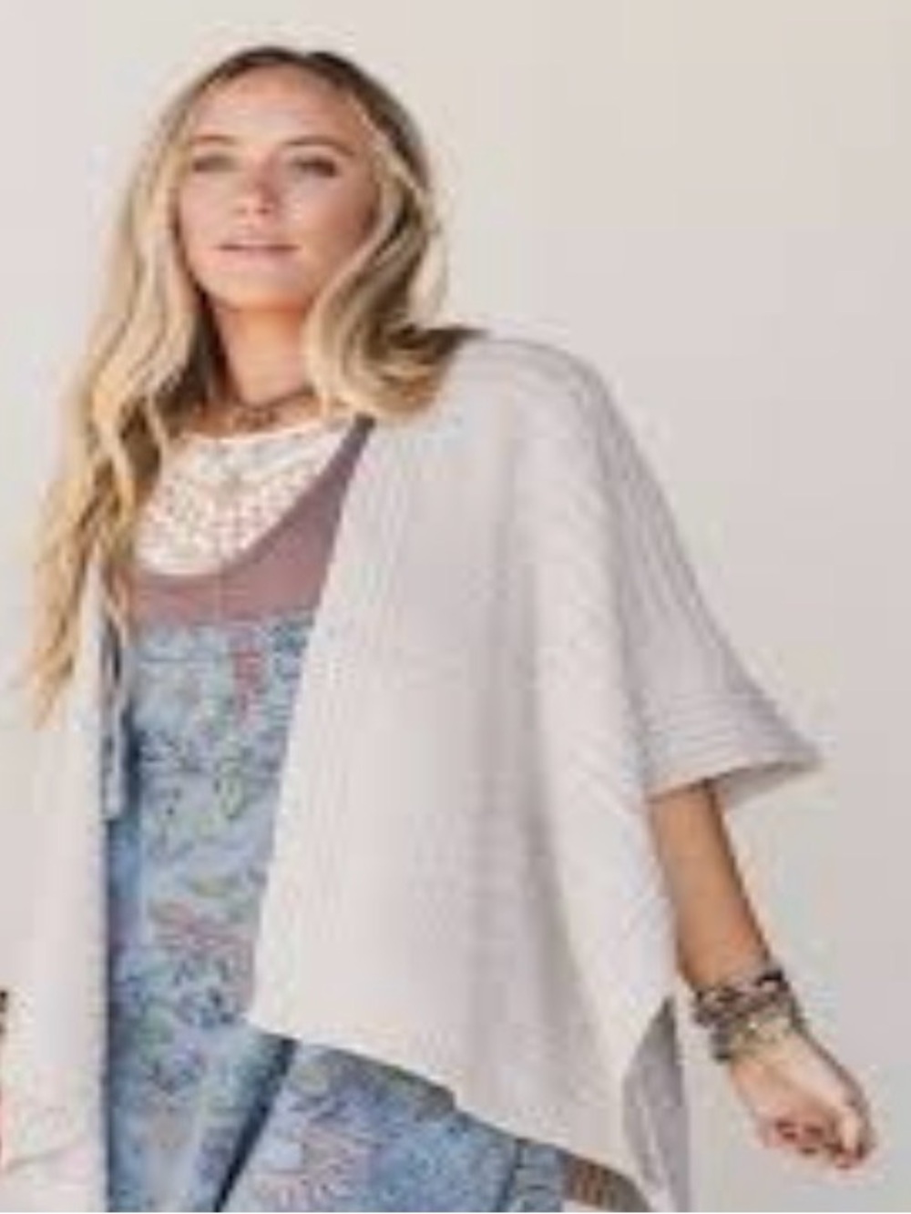 Light Cream Knit Poncho Jacket - Women